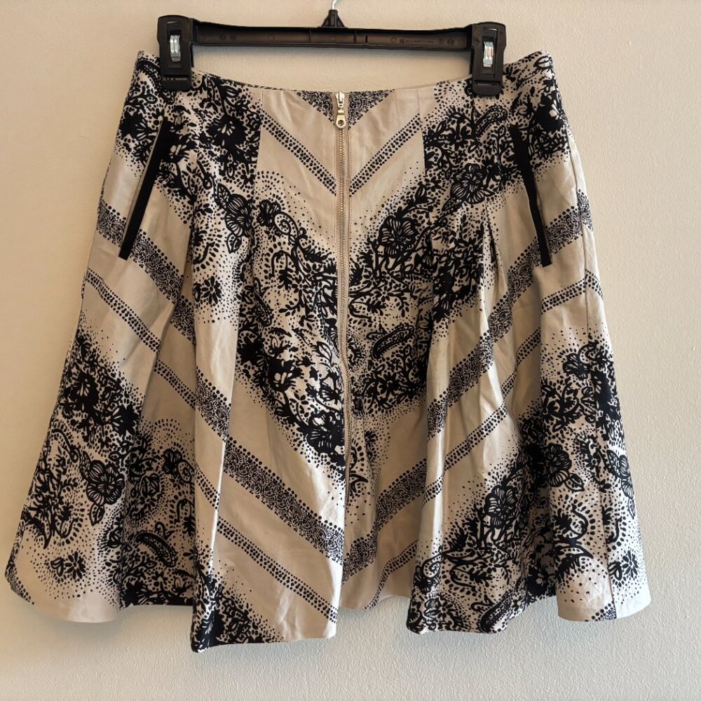 Anthropologie Black & Cream patterned zip-up mini skirt